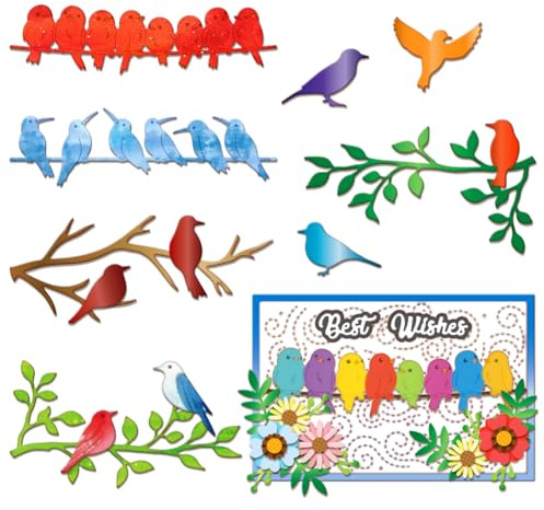 GLOBLELAND Plantilla de troquelado de pájaros de metal, plantillas de repujado de papel con árboles, juego de plantillas de troquelado para hacer tarjetas DIY, plantillas de papel para álbumes de