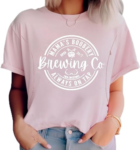Camiseta de Maternidad para Mujer, Colores cómodos, para Lactancia, con Cremallera, con Cremallera, para mamá con Texto Always On Tap, Rosado (Pink 3), S
