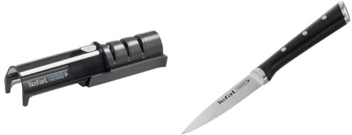 Tefal Aiguiseur de couteaux, Meule japonaise, Affutage en 3 étapes, Rétractable, Universel & Ice Force Couteau à éplucher 9 cm, Couteau de cuisine, Lame en acier inoxydable allemand