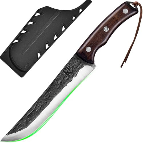 FULLHI Manico in legno per disossare con fodero, coltello da pesca in acciaio ad alto tenore di carbonio per affettare e disossare, per cucinare in campeggio e per il barbecue. (marrone, 17cm)