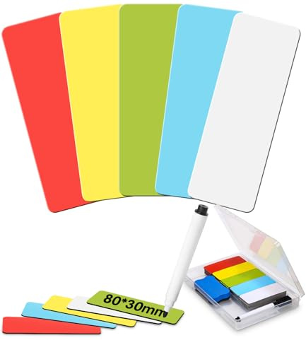 100 PCS Calendario magnetico Nevera, 5 Colores,Imanes Pizarra magnetica 80x30mm,Viene con1*Bolígrafo, 1*Borrador,Carteles magnéticos borrables, Etiquetas magnéticas para pizarras Blancas, neveras