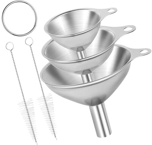 3-Piece Stainless Steel Funnel Set - Small, Medium & Large Funnels for Kitchen, Cooking, and Liquid Transfer, Funnels for Filling Bottles and Containers