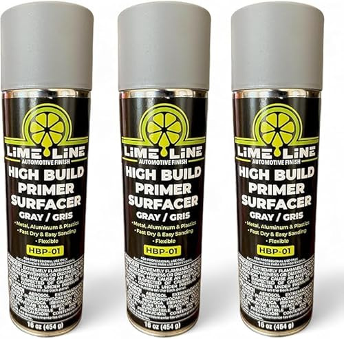 LiME LiNE 1K Flexible High Build Primer Surfacer, Direct to Metal, Automotive and Industrial Grade, 16 oz Aerosol Spray Can, Primer Light Grey (Pack of 3)