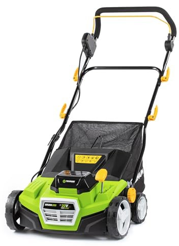 Escarificador eléctrico sin escobillas de 20 V - Ancho 38 cm, 16 Cuchillas, Ajuste de 5 Posiciones (-12 a +6 mm), Mango ergonómico, baterías y Cargador NO incluidos - Fast Power 20V