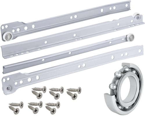 Stahlia (1 Paar) Schubladenschienen 450mm Teilauszug Rollenführung Weiß Professional Schubladenauszug Schienen Führungsschiene Schienen mit Rollen Laufschiene