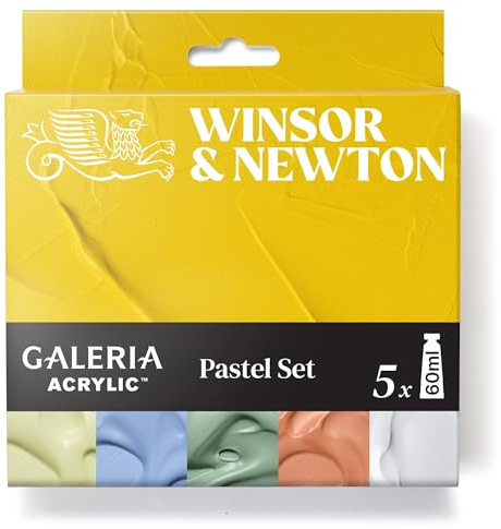 Winsor & Newton 2190616 Galeria Akrylfärger Set Pastell – 5x60 ml – högkvalitativ akrylfärg, täckande, briljant, ljusbeständig, konstnärsakrylfärger, mångsidig, idealisk för duk och papper