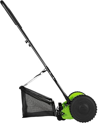 Manual Lawn Mower, 12-Inch 5-Blade Adjustable Height Push Walk Behind Reel Lawn Mower with 23L Removable Grass Catcher for Garden, Yard (Green - 12 Inch)