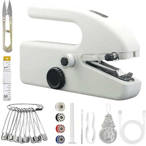 BAIFULAI Mini machine à coudre manuelle électrique, petite machine à coudre manuelle avec accessoires de couture, machine à coudre rechargeable, 2 modes, convient pour les débutants et les