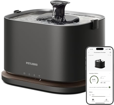 PETLIBRO Dockstream 2 Fontaine à Eau sans Fil pour Chats, 3L/101oz, avec Batterie et Plateau en INOX, Distributeur d'eau WiFi 5GHz, idéal pour Chats et Chiens - Distributeur Eau Chat Automatique