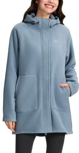 Pioneer Camp Chaqueta de forro polar para mujer, chaqueta larga con forro, gruesa y cálida, 400 g, chaqueta con capucha con capucha, abrigos antiestáticos, chaqueta de otoño e invierno, azul petróleo