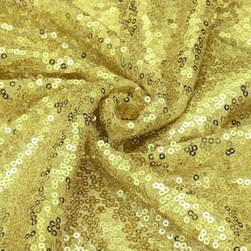 sourcing map Light Yellow Sequin Fabric, by the Yard, 1 Yard Length 4.3ft Wide Sequin Velvet Fabric Shiny Sparkly Cloth for DIY Sewing, Dress, Backdrop, Tablecloth, Table Runner