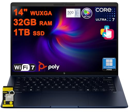 HP EliteBook X G1i Laptop 14 WUXGA IPS Touchscreen (500nits, 100% sRGB) Intel 8-core Ultra 7 258V (NPU Up to 47 Tops) 32GB RAM 1TB SSD for Creator Business Professional Win11Pro ICP Hub