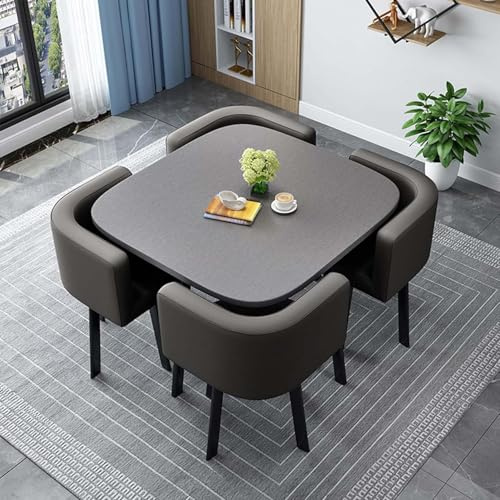 Juego de mesa de comedor redonda cuadrada con 4 sillas, elegante mesa de comedor de cocina y balcón para espacios pequeños, mesa de reunión moderna, diseño compacto de 80 cm, perfecto para grupos de