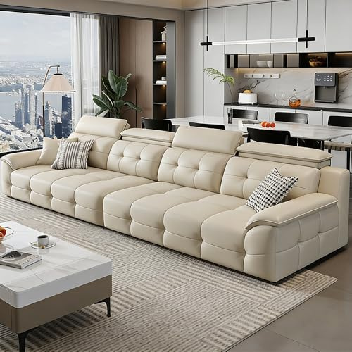 Italiensk lyxig enkel lädersoffa, massiv träram, rymlig och mjuk soffa, modern stor storlek, lämplig för vardagsrum/kontor/lägenhet.