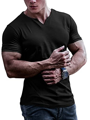 Mens Short Sleeve Bodybuilding Athletic Shirts Tees Quick Dry Muscle T-Shirt Gym Workout Top Black M