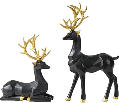 Toyvian 2Pcs Gold Reindeer Christmas Decoration Reindeer Figurine Christmas Statue for Table Centerpiece, 4.7×7.8IN Statue for Holiday Home Office Decorations