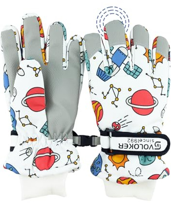 QKURT Gants de Ski pour Enfants, Gants de Neige imperméables et Coupe-Vent pour écran Tactile à Doigt Complet, Gants de Ski de vélo pour Enfants pour garçons et Filles âgés de 2-10 Ans