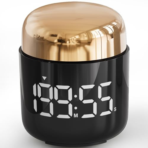 MeesMeek Kitchen Timer, 360 Rotate, Countup/Countdown, LED, Volume | Memory Function Back to School （Gold）