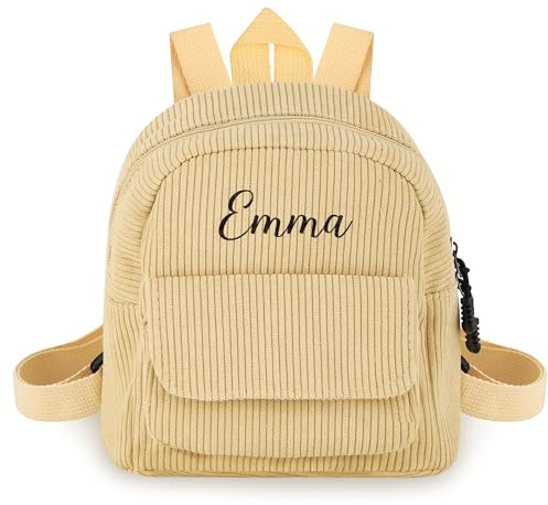 CSstone Mochila personalizada para niños, mini mochila escolar para niños y niñas, mochila de pana con nombre bordado, mochila de jardín de infantes para guardería de bebé, rosa, Taille unique… (B)