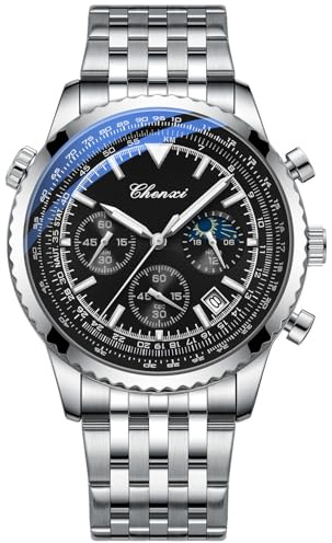 Tiong Reloj analógico clásico multifuncional para hombre, reloj luminoso de la hora estrellada fase lunar, Moon Phase-04