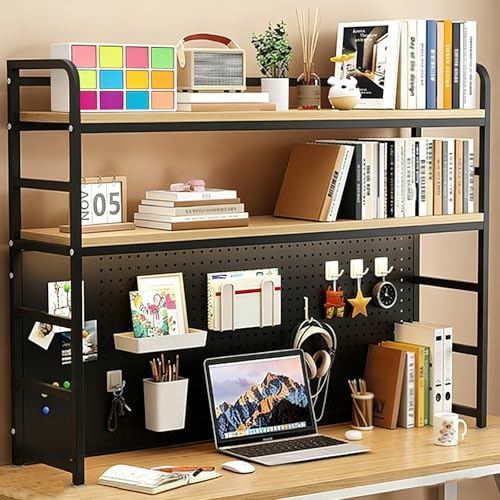 Ahtadums Scaffale da Scrivania regolabile, 2 livelli Libreria da scrivania, organizer da scrivania in Legno Scaffale da Espositore Per ufficio per casa e ufficio (A, 90cm)