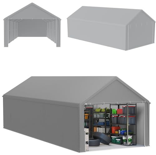 ACXIN Tente de stockage, abri de jardin, robuste, tente de garage, tente de rangement étanche, avec cadre en acier et bâche en polyéthylène pour jardin, outils, voiture, gris, 4 m x 8 m