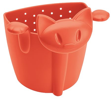 Koziol MIAOU Teesieb für losen Tee | für eine Tassenportion | zum Einhängen | biozirkulärer Kunststoff, spülmaschinengeeignet, spülmaschinengeeignet, Küche, Haushalt, gedeckter Tisch (strong coral)