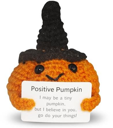 OneCut Handmade Crochet Pumpkin Halloween Decoration with Witch Hat, Orange and Black
