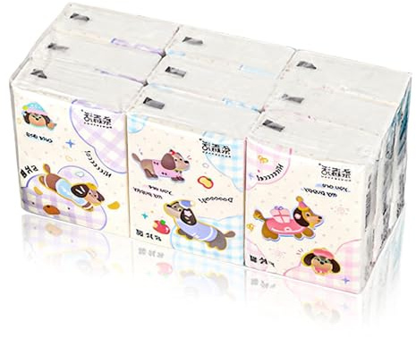 Fazzoletti per cosmetici a bassotto, Fazzoletti per cosmetici, fazzoletti di carta, 3 strati, 9 confezioni da 8 singoli