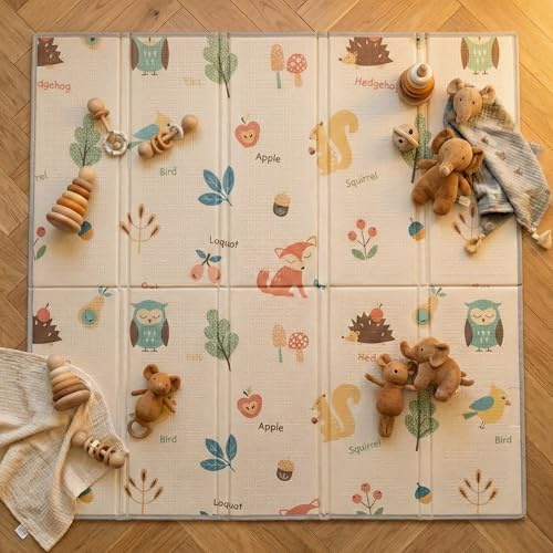 EARLY WANDERS Foldable Baby Play Mat (120x120cm) – Thick, Waterproof Foam Floor Mat for Crawling & Tummy Time – Portable, Soft Playmat for Newborns, Infants & Toddlers – Easy Clean Design