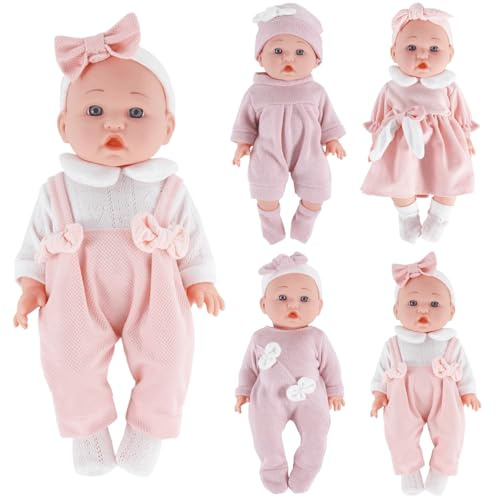 Doll Clothes for 10-12 Inch 25-30cm Baby Dolls, 4-pack Soft Outfits with Socks Hats (Not Include Doll)