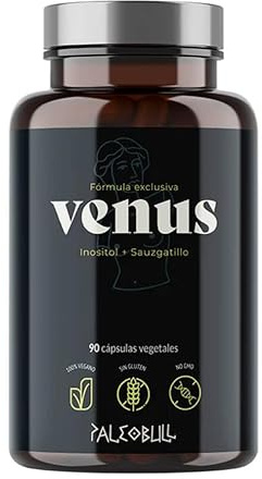 Venus con Inositol, Sauzgatillo y Folato Paleo bull 90 cápsulas vegetales, con mio y D-chiro-inositol 40:1, fórmula diaria sin gluten para 1 mes, con manganeso.