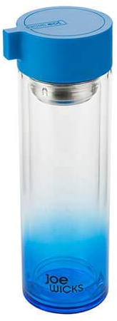 Joe Wicks - Hydration - 350 ml Water Bottle - Crystal Glass - Tea/Fruit Infuser - BPA Free - Dishwasher Safe - Hot/Cold - Blue