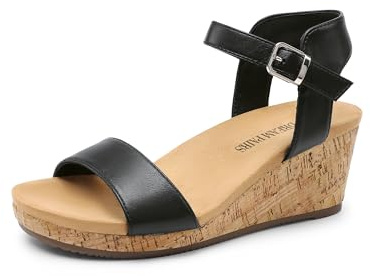 DREAM PAIRS Women's Open Toe Buckle Ankle Strap Platform Wedge Sandals for Women Summer Dressy Shoes,Size 8,Black/Pu,NINI-8