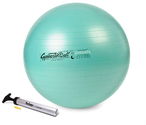 PEZZI - Gymnastikball Original Pezziball MAXAFE 65cm Ø mit Tonkey Handpumpe – Sitzball für Therapie, Sport & Büro - Universeller Trainingsball aus Flexton Silpower® belastbar bis 400 kg – Grün