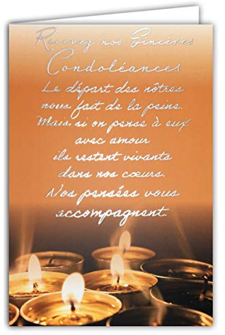 69-3063 Carte Sincères Condoléances avec Enveloppe Blanche - Grand Texte Argenté Mots En Argent Qui Brille Bougies Terracotta - Format Fermé 11,5x17 cm - Fabriquée en France
