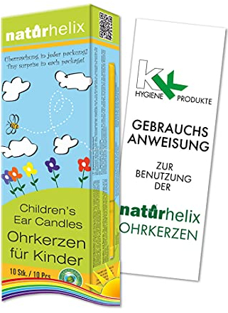 KK Ohrkerzen Naturhelix | Kinderohrkerzen Gebrauchsanweisung zur Ohrkerzenbehandlung | 10 Stück/Packung | Regenbogen (Kamille)