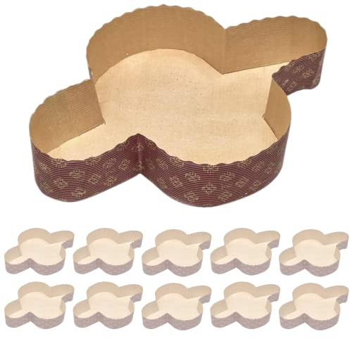 FAH Backform für Osterkuchen Colomba 750 g - 10 Förmchen/Papierförmchen aus reiner Zellulose, mikrowellengeeignet, ideal für den Backofen, Einweg in hoher Dichte, hitzebeständig bis 200°C