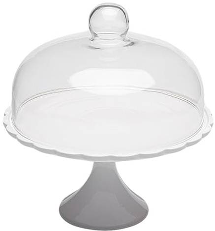 HEMOTON 8 Ceramic Cake Stand with Dome Lid Cake Board and Glass Cloche | Round Flat Dessert Display Stand for Wedding, Birthday, Party & Afternoon Tea