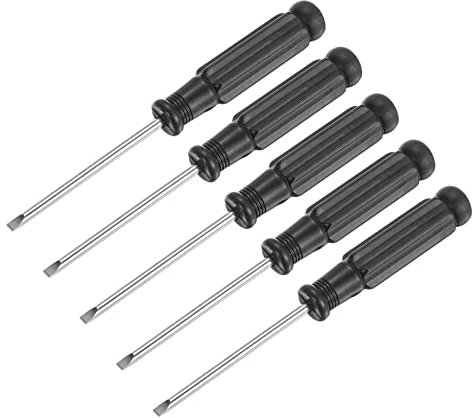sourcing map Mini Ranurado Destornillador, 2,5mm Plana Cabeza con Negro Mango para Pequeños Electrodomésticos, 5uds