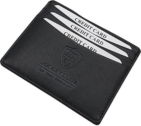 myledershop Custodia piatta in pelle bovina per carte di credito/carte di credito/porta biglietti da visita/porta carte di credito con protezione RFID e NFC, colore nero, Nero , taglia unica,