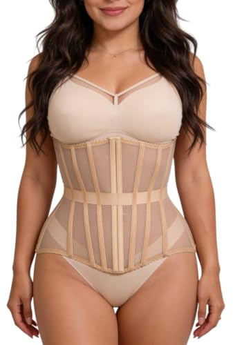 Mesh Corset Waist Trainer for Women - Underbust Corset Lace Up - Waist Cincher Shapewear - Body Shaper (Biege, X-Small)