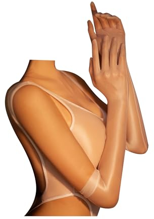 iEFiEL Damen Ultradünne Armstulpen Glänzende Öl Abendhandschuhe Dehnbare Handschuhe Nylon Durchsichtig Handschuhe Cosplay Karneval Party Zubehör Weiß L