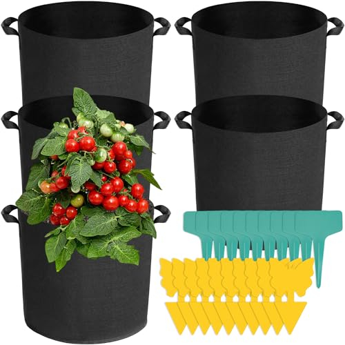 Voarge 5 bolsas de cultivo de patatas, bolsas para plantas con asas de tela de fieltro para tomates, fresas, pimientos, zanahorias, flores (20 litros (D30 x H25))