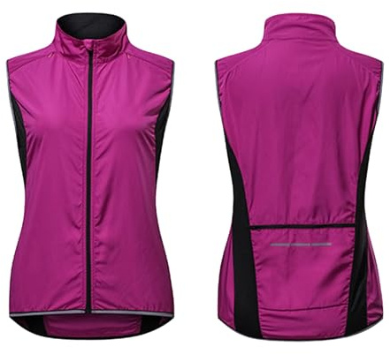 ARMAAN Chaleco de Ciclismo para Mujer Ultraligero con Cuello Alto Softshell Chaleco para Correr Reflectante a Prueba de Viento Impermeable Bicicleta sin Mangas Chaqueta Ciclismo MTB Trajes,Purple-XL