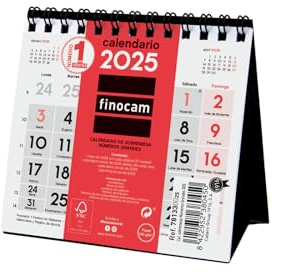 Finocam - Calendario da tavolo Neutro Numeri Grandi 2025 Mese Vista Gennaio 2025 - Dicembre 2025 (12 mesi) Spagnolo