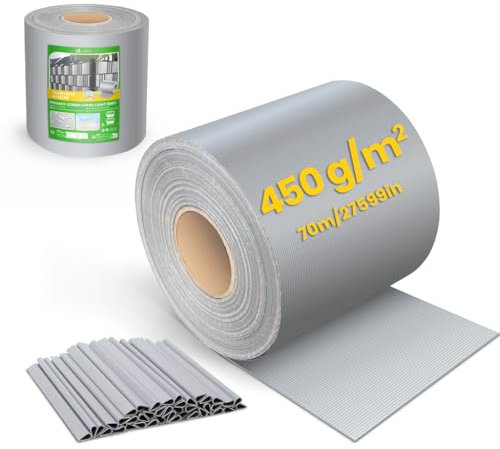 VOUNOT® Tiras de Pantalla de Privacidad de PVC 450g/m², Cinta Protección Visual Impermeable Antiviento Rollo de Valla Protectora Opaca Cercas 70mx19cm con Clips para Jardín Balcón Terraza Gris Claro