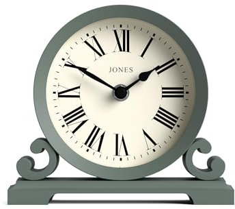 Jones Clocks® Saloon mantel clock | Traditional double scroll design | Green | Roman numerals | Classic style for desk, table, shelf or bedside