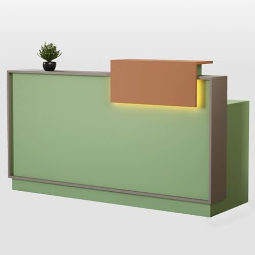 JIAOCKJIAO Receptionsdisk, Modernt Främre Bänkbord med LED-ljus, Bänkbord med Dold Tangentbordsbricka, Receptionsbord med Låsbar Låda, för Hemmakontor och Kontor(Green,47.2in/120cm)