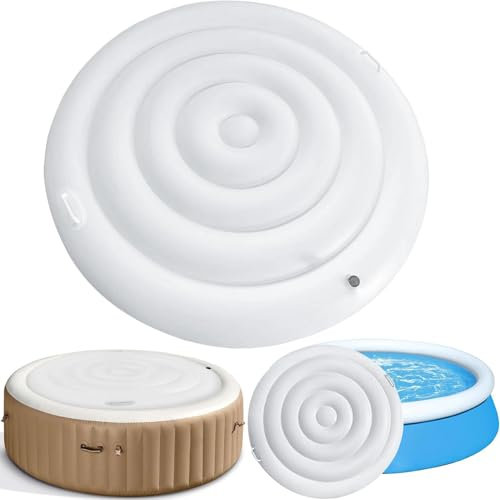 Inflatable Hot Tub Cover with Handles 140cm,Foldable Hot Tub Lid,Windproof ＆ Rain-Proof Hot Tub Cover,Round Hot Tub Energy Saving Lid,Spa Covers for Hot Tub Protection (style 1)